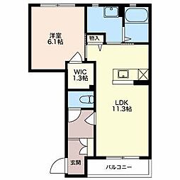 カーティアスC 1LDKの間取図画像