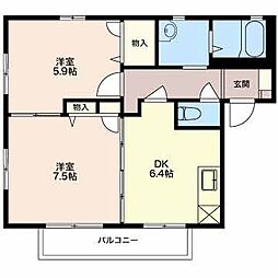 アンソレーユA 2DKの間取図画像