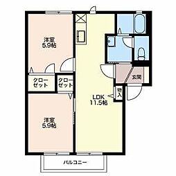 グランビス篠原 2LDKの間取図画像