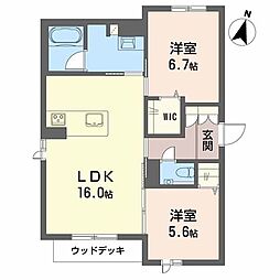 ラ　メゾン　クレール 1階2LDKの間取り