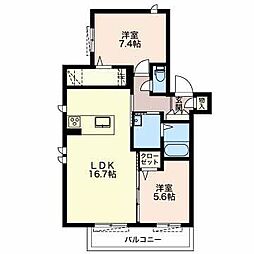 ディアス覚王山 2LDKの間取図画像