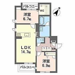 春日井市割塚町マンション 2LDKの間取図画像