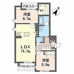 春日井市割塚町マンション 2LDKの間取図画像