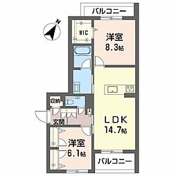 春日井市割塚町マンション 2LDKの間取図画像