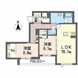 Sha Maison THE ASHIBE 2LDKの間取図画像