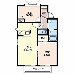 フロールμ・B 2LDKの間取図画像