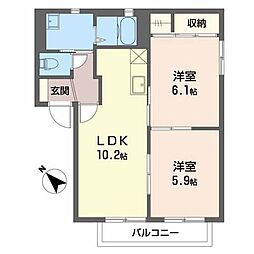 ハイツカモ2 2LDKの間取図画像