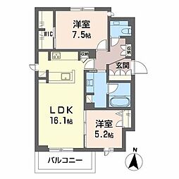 エクラージュ山手町 2LDKの間取図画像