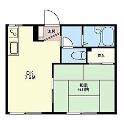 パークサイド若宮B 1DKの間取図画像