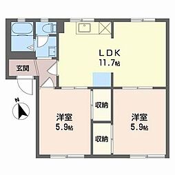 フレグランススギヤマB 2LDKの間取図画像