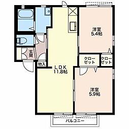 One'shome上の原B 2LDKの間取図画像