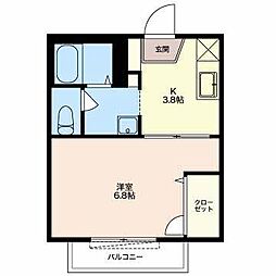 ドエル横関 1Kの間取図画像