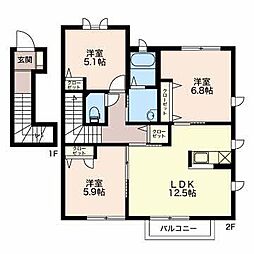 K.TタウンA棟 3LDKの間取図画像