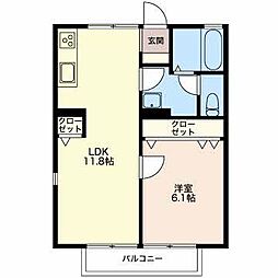 レジデンス青樹B 2DKの間取図画像