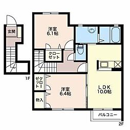 クラビエ東郷 2LDKの間取図画像