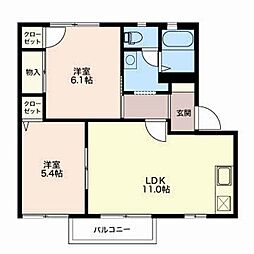 クレセント高木A 2LDKの間取図画像