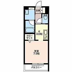 リオエント玉宮 ワンルームの間取図画像