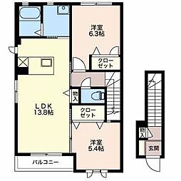 マストタウンデュオB棟 2LDKの間取図画像