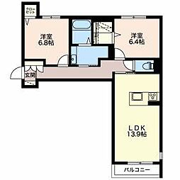 サンリッツ杉山 2LDKの間取図画像