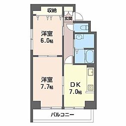 リバーサイドタワー 2DKの間取図画像