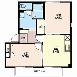 クレセールさくらC 2DKの間取図画像