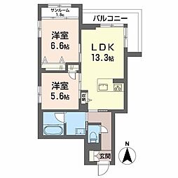 ウィステリア蜷川 1階2LDKの間取り