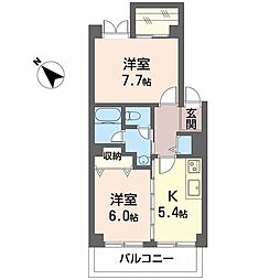 ぴゅあめぞん柿の木坂A 2Kの間取図画像