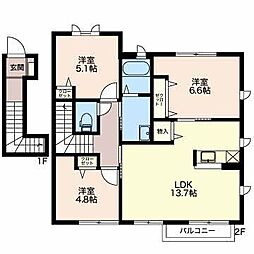 シャルマン小杉A 3LDKの間取図画像
