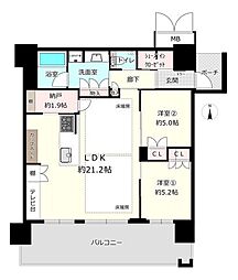 MJR堺筋本町タワー 2LDKの間取図画像