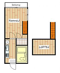 シャルマン日高A 1Kの間取図画像