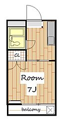 ロアベル高崎 2階1Kの間取り