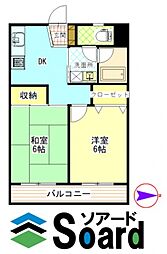 サンテラスウエハラ2号棟 2DKの間取図画像