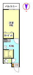 シャルマン小鳥 1Kの間取図画像