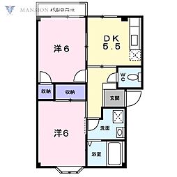 メゾンエクセル2 2DKの間取図画像