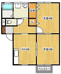 オーディアス1 2DKの間取図画像