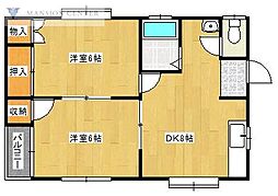 メゾン秋桜 2DKの間取図画像