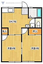 竹の原ハイツB 2DKの間取図画像