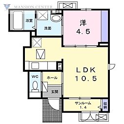 プライムコート川西 1LDKの間取図画像