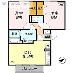 リバーフォート阿賀A棟 2DKの間取図画像