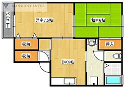 ニューヘブン石山 2DKの間取図画像