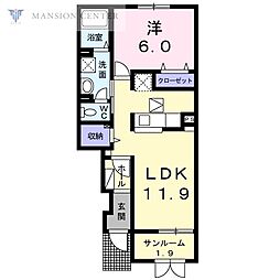 コンフォート大河 1LDKの間取図画像