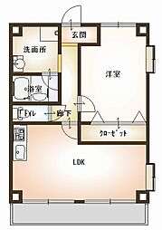 パルティール2番館 1LDKの間取図画像