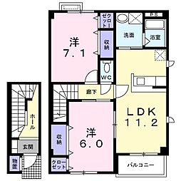 サンリットヒルズ　B 2階2LDKの間取り