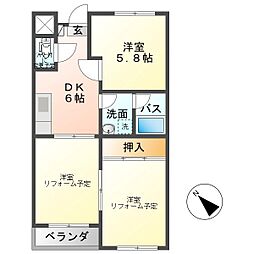 ロイヤルレジデンス長瀬A棟 3DKの間取図画像
