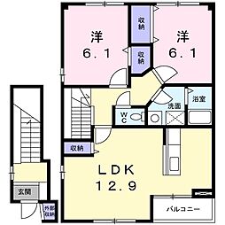 ルーラルブラッサム　B 2階2LDKの間取り