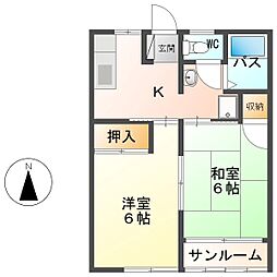 メゾンフルール 2DKの間取図画像