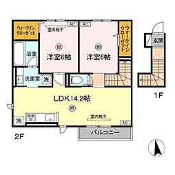 サンコーポラス御所 2LDKの間取図画像
