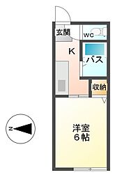 シティハイム山崎・A 1Kの間取図画像