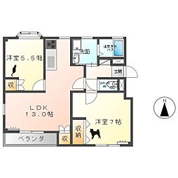 パルメゾントモエ 2LDKの間取図画像