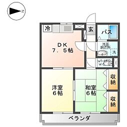 フラワーヒル 2DKの間取図画像